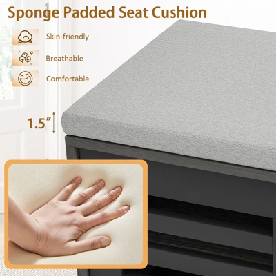 Costway Shoe Storage Bench With Cushion Shoe Storage Organizer Shoe Rack Entryway Grey/Natural - Image 6