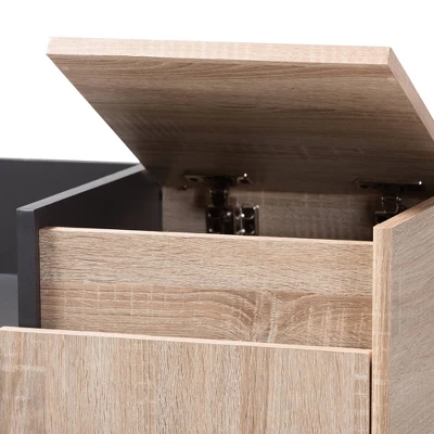 Fella Two-Tone Oak And Entryway Shoe Cabinet With Lift Top Storage Compartment Brown - Baxton Studio - Image 6