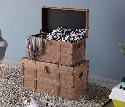 Vintiquewise Wooden Rectangular Lined Rustic Storage Trunk With Latch