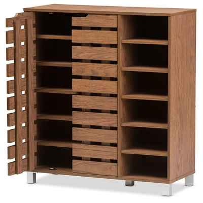 Shirley Modern And Contemporary 2 - Door Shoe Cabinet With Open Shelves - Walnut Brown - Baxton Studio - Image 2