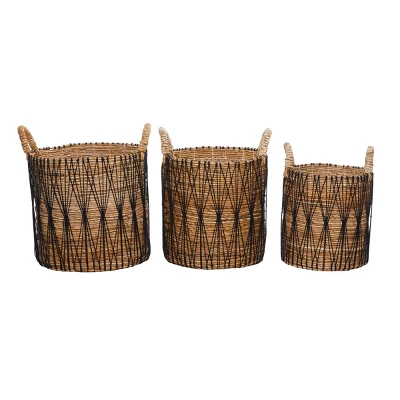 3pk Banana Leaf Storage Baskets Brown - Olivia & May - Image 2