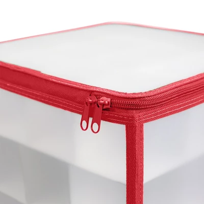 Home Basics Zippered 64 Ornament Storage Box, Red - Image 4