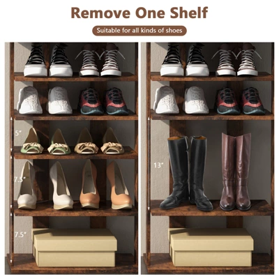 Tangkula 7-Tier Double Rows Shoe Rack Vertical Wooden Shoe Storage Organizer Rustic Brown/White - Image 5