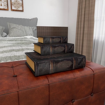 Vintage Reflections Rustic Wood-Style MDF And Synthetic Leather Book Box Set 3ct - Olivia & May - Image 11