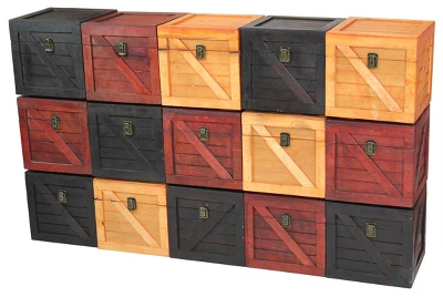 VintiquewiseWooden Stackable Treasure Chest Cargo Crate Style, Light Brown - Image 3