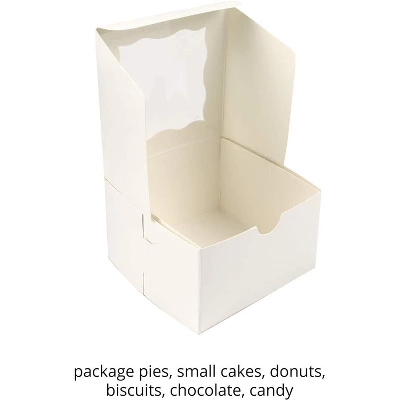 O'Creme Small Bakery Cake Boxes With Window, White Paper Kraft Cardboard Mini Packaging Containers - 25 Pack - Image 3