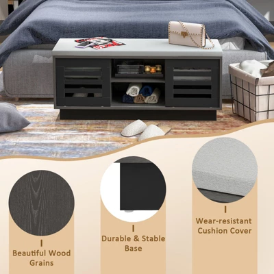 Costway Shoe Storage Bench With Cushion Shoe Storage Organizer Shoe Rack Entryway Grey/Natural - Image 8