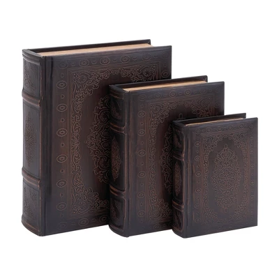 Vintage Reflections Rustic Wood-Style MDF And Synthetic Leather Book Box Set 3ct - Olivia & May - Image 15