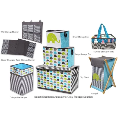 Bacati - Elephants Aqua/Lime/Gray Storage Box Small - Image 4