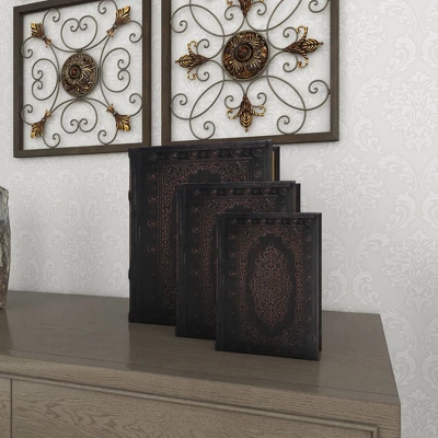 Vintage Reflections Rustic Wood-Style MDF And Synthetic Leather Book Box Set 3ct - Olivia & May - Image 10