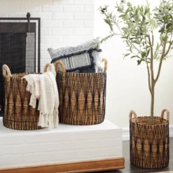 3pk Banana Leaf Storage Baskets Brown - Olivia & May