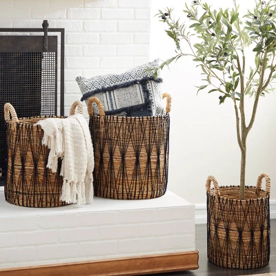 3pk Banana Leaf Storage Baskets Brown - Olivia & May