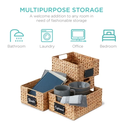 Best Choice Products Set Of 4 12in Woven Water Hyacinth Pantry Baskets W/ Chalkboard Label, Chalk Marker - Image 5