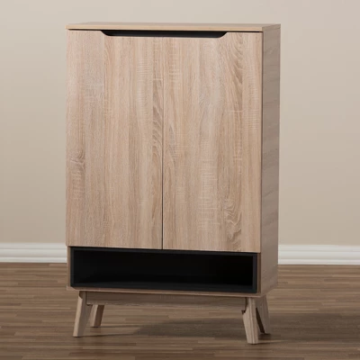 Fella Mid - Century Modern Two - Tone Wood Shoe Cabinet - Brown - Baxton Studio - Image 6