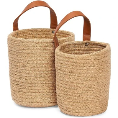 Farmlyn Creek 2 Pack Hanging Flower Planter Pots, Indoor Jute Woven Cotton Rope Plant Basket, Brown, 2 Sizes - Image 3