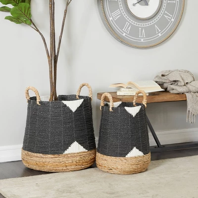 Set Of 2 Banana Leaf Storage Baskets Black - Olivia & May - Image 6