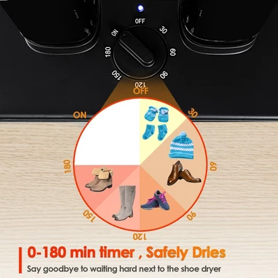 Costway 2-Shoe Electric Shoe Dryer Warmer Portable Adjustable Boots Socks Gloves W/Timer - Image 3