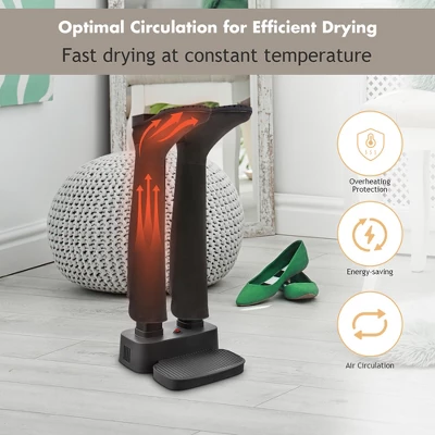 Costway 2-Shoe Electric Shoe Dryer Warmer Portable Adjustable Boots Socks Gray - Image 3