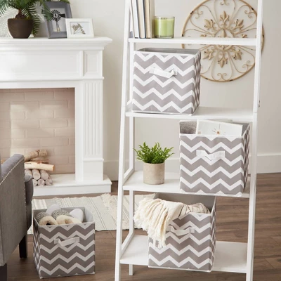 Set Of 4 11" X 11" X 11" Nonwoven Polyester Square Storage Chevron Cube Gray - Design Imports - Image 4