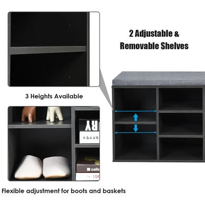 Costway Entryway Padded Shoe Storage Bench 10-Cube Organizer Bench Adjustable - Image 7