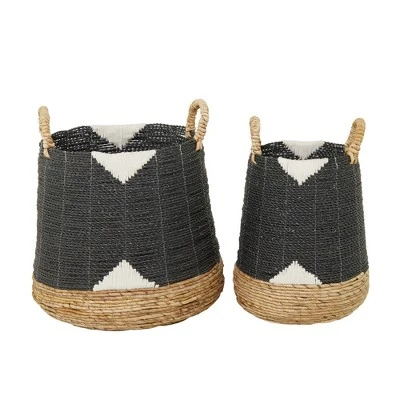 Set Of 2 Banana Leaf Storage Baskets Black - Olivia & May - Image 10