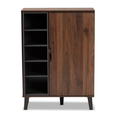 Idina Mid-Century Wood 1 Door Shoe Cabinet Dark Brown/Gray - Baxton Studio - Image 2