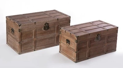 Vintiquewise Wooden Rectangular Lined Rustic Storage Trunk With Latch - Image 2
