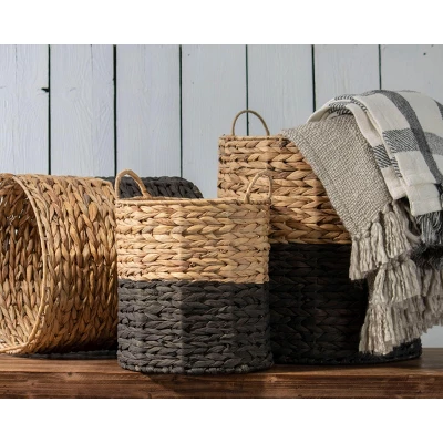 Set Of 3 Natural Water Hyacinth Decorative Storage Baskets With Handles - Image 4