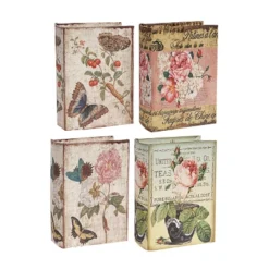 Set Of 4 Book Boxes Floral/Butterflies - A&B Home