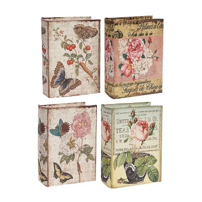 Set Of 4 Book Boxes Floral/Butterflies - A&B Home