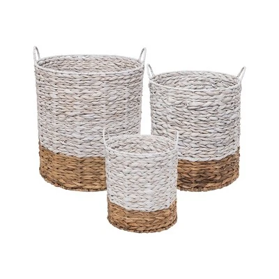 Set Of 3 Natural Water Hyacinth Decorative Storage Baskets With Handles - Image 6