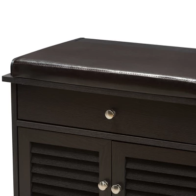 Leo Modern And Contemporary Wood 2 Drawer Shoe Storage Bench Dark Brown - Baxton Studio - Image 5