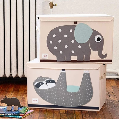 3 Sprouts Collapsible Toy Chest Storage Organizer Bin For Boys And Girls Playroom Nursery Bundle With Polka Dot Elephant And Sloth Designs (2 Pack) - Image 4