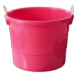 Homz Plastic 18 Gallon Utility Storage Bucket Tub Organizing Container With Rope Handles For Indoor Or Outdoor Use, Pink (3 Pack)