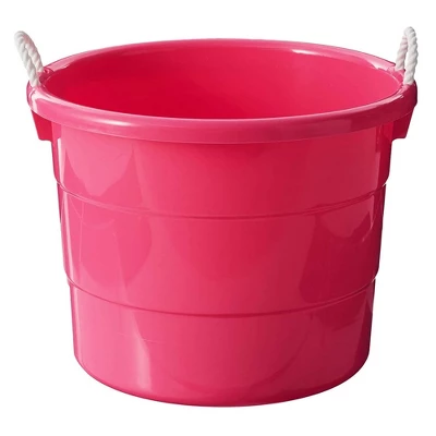 Homz Plastic 18 Gallon Utility Storage Bucket Tub Organizing Container With Rope Handles For Indoor Or Outdoor Use, Pink (3 Pack)
