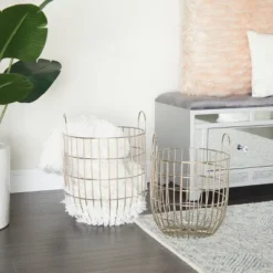 Set Of 2 Contemporary Iron Storage Baskets Silver - Olivia & May