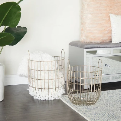 Set Of 2 Contemporary Iron Storage Baskets Silver - Olivia & May