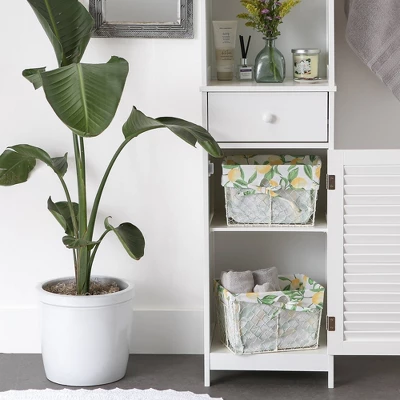 Design Imports Set Of 2 M Antique White Chicken Wire Lemon Print Liner Baskets - Image 2