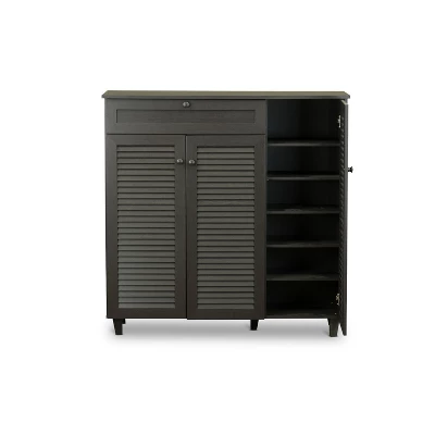 Pocillo Wood Shoe Storage Cabinet Dark Brown - Baxton Studio - Image 2