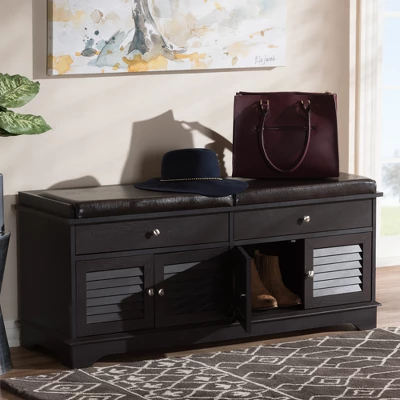 Leo Modern And Contemporary Wood 2 Drawer Shoe Storage Bench Dark Brown - Baxton Studio - Image 8