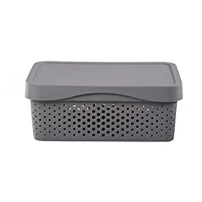 HANAMYA 11 Liter Stackable Lidded Storage Container Multipurpose Bins With Handles For Home And Office Organization, Gray (Set Of 6)