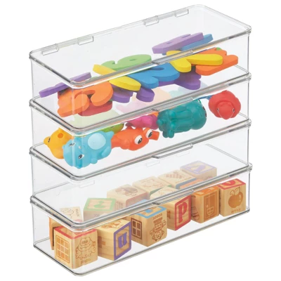 MDesign Plastic Stackable Toy/Game Storage Bin Box - Hinged Lid - 4 Pack - Image 11