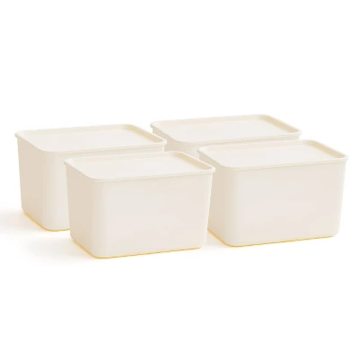 IRIS USA 4Pack Stackable Lidded Basket Storage Organizer Bins, Off White - Image 10