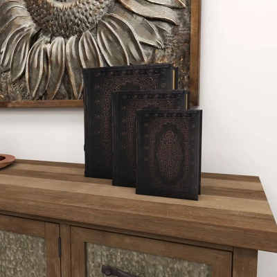 Vintage Reflections Rustic Wood-Style MDF And Synthetic Leather Book Box Set 3ct - Olivia & May - Image 13