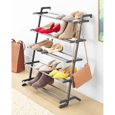 Whitmor 5 Tier Leaning Shoe Rack Black - Image 4