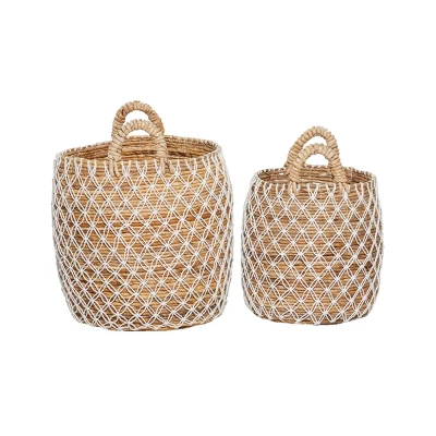 2pk Banana Leaf Storage Baskets Brown/White - Olivia & May - Image 4