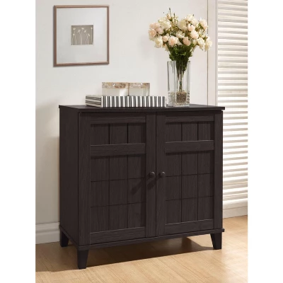 Glidden Wood Modern Shoe Cabinet (Short) Dark Brown - Baxton Studio - Image 3