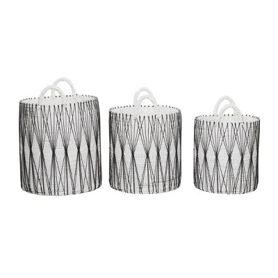 3pk Plastic Natural Storage Baskets White - Olivia & May - Image 4