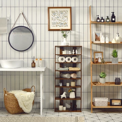 Tangkula 7-Tier Shoe Rack Free Standing Shelf Storage Modern Shoe Rack Organizer Brown/Black/White - Image 2