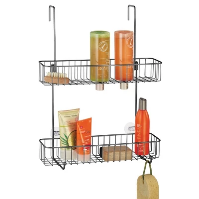 MDesign Wide Metal Over Door Hanging Shower Caddy, 2 Hooks And Baskets - Image 11